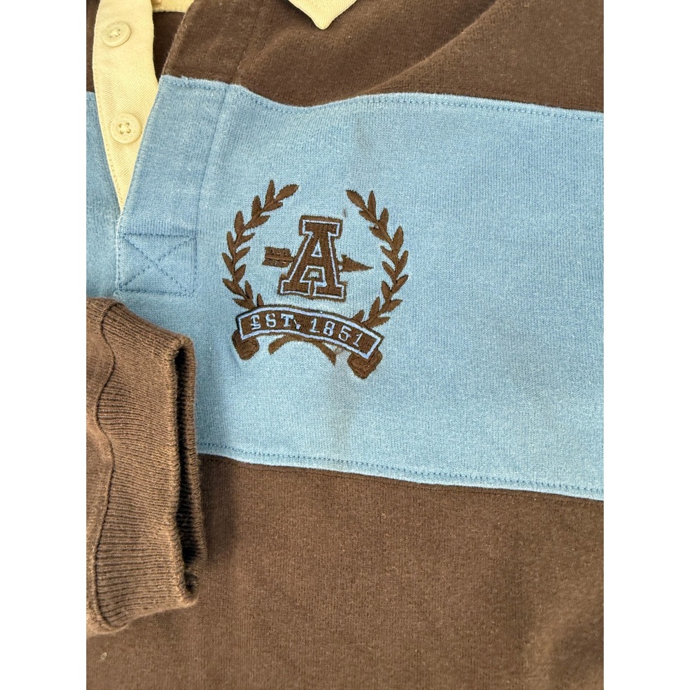 Arrow Vintage Rugby Shirt Mens‎ Large Brown Blue Striped Heavy Duty Cotton Polo - Picture 2 of 9